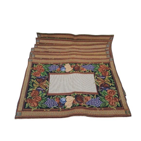 Unbranded Other - Vintage Set Of 7 Placemats Pear Grapes Leaves Fruit Tapestry Fall 12" x 17.5"